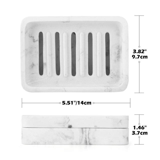 Alt view image 5 of 7 - Soap Dish, Dual-Layer Resin Bar Soap Tray Container Box Case Holder | with Detachable Slotted Draining Board Small Tray for Bathroom Kitchen Shower Bathtub Sinks Counter-top - White Marble
