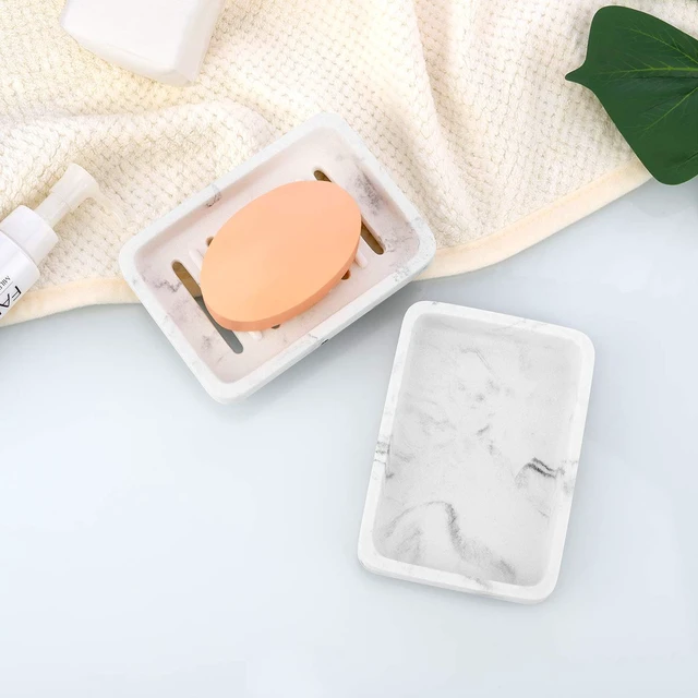 Alt view image 6 of 7 - Soap Dish, Dual-Layer Resin Bar Soap Tray Container Box Case Holder | with Detachable Slotted Draining Board Small Tray for Bathroom Kitchen Shower Bathtub Sinks Counter-top - White Marble