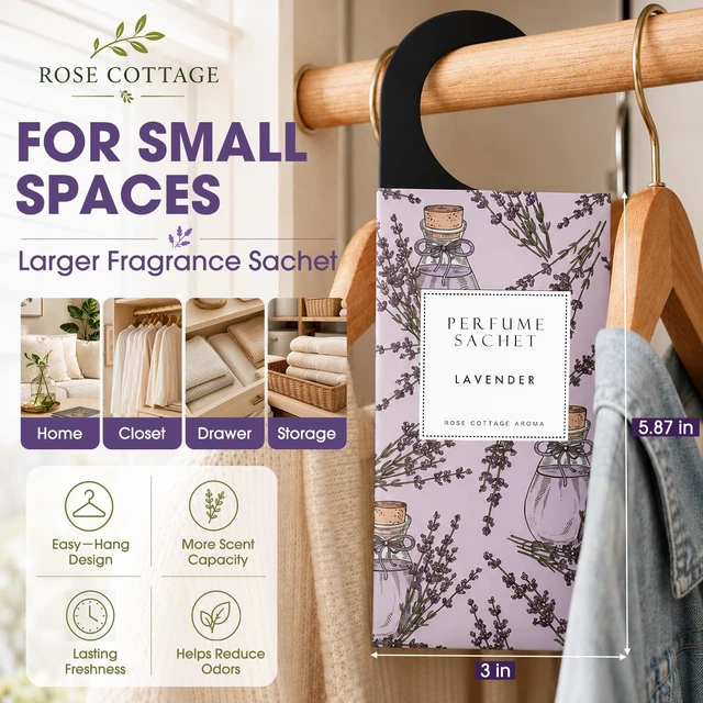 Alt view image 2 of 7 - Large 12 Packs Lavender Hanging Scented Sachets Long-Lasting Closet Deodorizer Air Freshener Fabric Refresher Odor Eliminator for Drawer Home Fragrance Gift Set