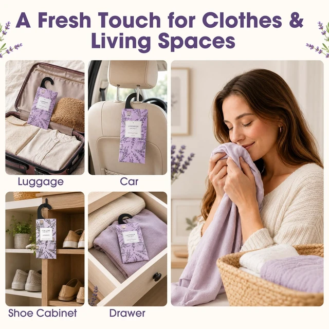 Alt view image 4 of 7 - Large 12 Packs Lavender Hanging Scented Sachets Long-Lasting Closet Deodorizer Air Freshener Fabric Refresher Odor Eliminator for Drawer Home Fragrance Gift Set