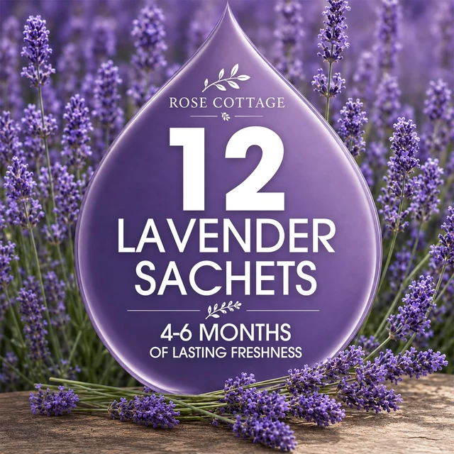 Alt view image 6 of 7 - Large 12 Packs Lavender Hanging Scented Sachets Long-Lasting Closet Deodorizer Air Freshener Fabric Refresher Odor Eliminator for Drawer Home Fragrance Gift Set