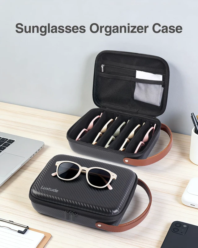 Alt view image 2 of 7 - Travel Sunglasses Organizer Case, Hard Shell Sunglasses Travel Case | Glasses Case Multiple Pairs w/Adjustable Slots, Sunglass Storage Organizer for Women Men/Camping/Road Trip/Beach etc.