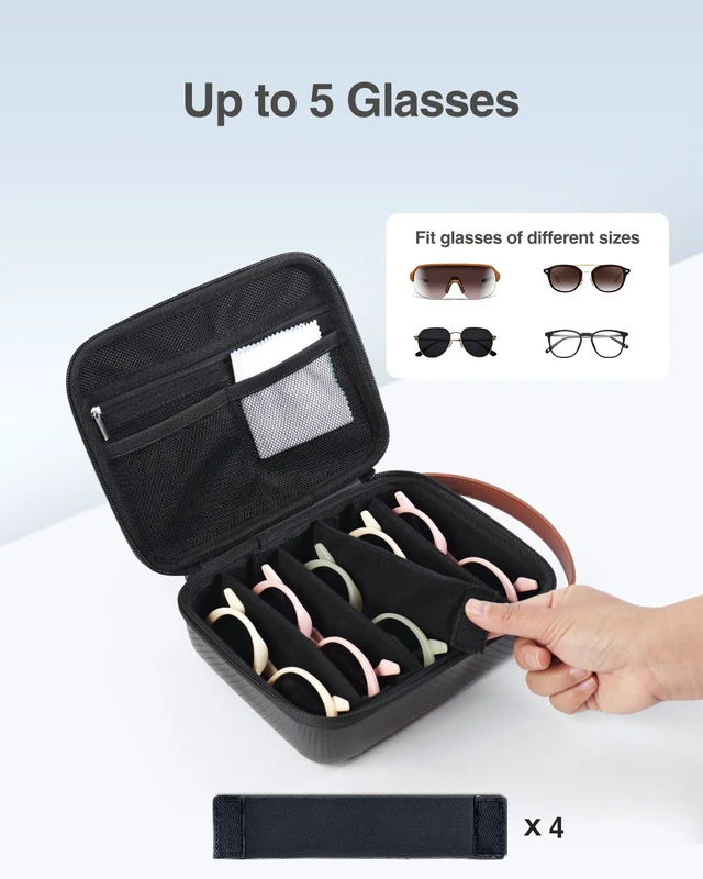 Alt view image 3 of 7 - Travel Sunglasses Organizer Case, Hard Shell Sunglasses Travel Case | Glasses Case Multiple Pairs w/Adjustable Slots, Sunglass Storage Organizer for Women Men/Camping/Road Trip/Beach etc.
