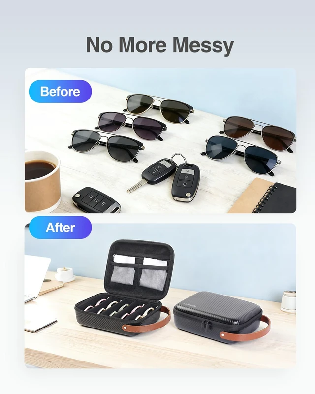 Alt view image 7 of 7 - Travel Sunglasses Organizer Case, Hard Shell Sunglasses Travel Case | Glasses Case Multiple Pairs w/Adjustable Slots, Sunglass Storage Organizer for Women Men/Camping/Road Trip/Beach etc.