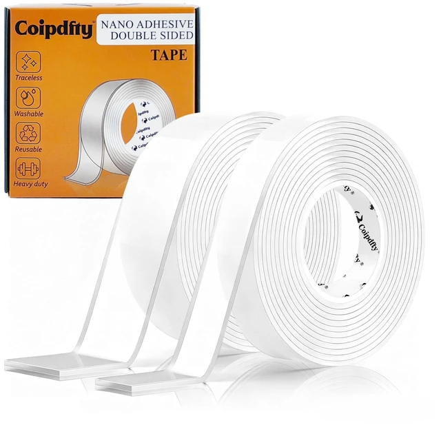 Main image of Double Sided Tape Heavy Duty for Wall Decor No Damage to Paint,Clear Removable Mounting Tape,Nano Two Sided Adhesive Tape,Picture Hanging Strips for Posters,Stickers -2Rolls(1.18in*6.5FT+0.39in*6.5FT)