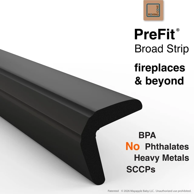 Alt view image 2 of 6 - Fireplace Edge Corner Protector, Extra-Wide 9ft Edge 2 Corners | PreFit Pre-taped Baby Proofing Safety Bumper Guard for Brick/Stone, Soft Rubber Foam, 3M Adhesive, BPA-free, Onyx Black
