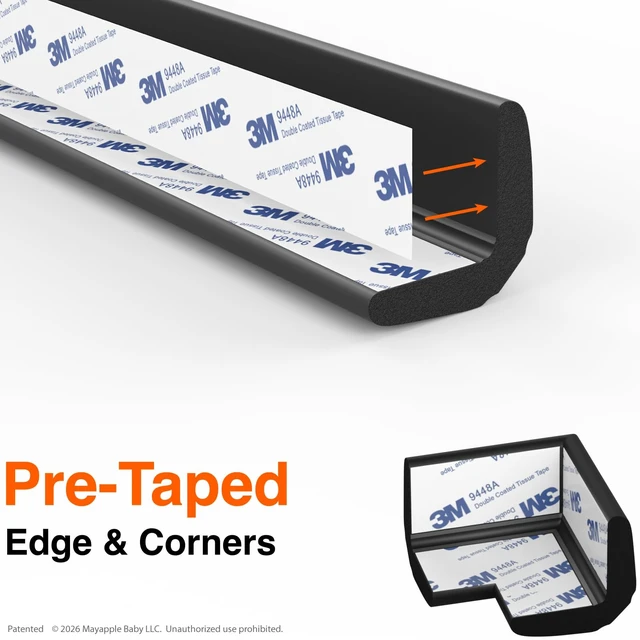 Alt view image 3 of 6 - Fireplace Edge Corner Protector, Extra-Wide 9ft Edge 2 Corners | PreFit Pre-taped Baby Proofing Safety Bumper Guard for Brick/Stone, Soft Rubber Foam, 3M Adhesive, BPA-free, Onyx Black