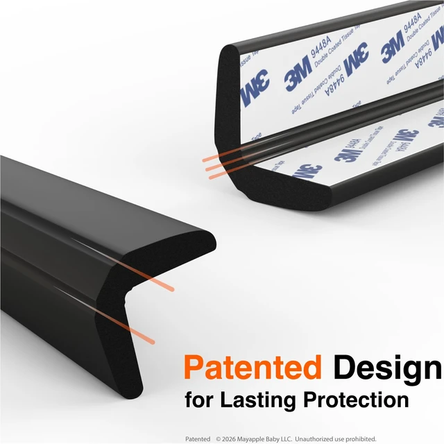 Alt view image 6 of 6 - Fireplace Edge Corner Protector, Extra-Wide 9ft Edge 2 Corners | PreFit Pre-taped Baby Proofing Safety Bumper Guard for Brick/Stone, Soft Rubber Foam, 3M Adhesive, BPA-free, Onyx Black