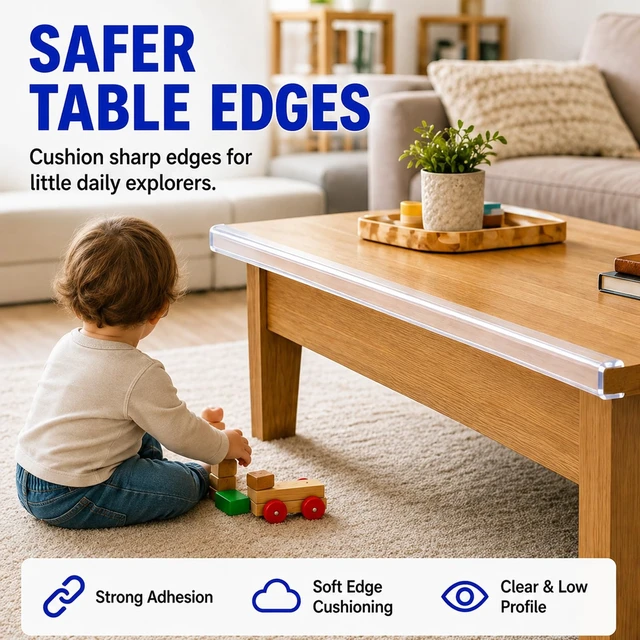 Alt view image 3 of 6 - Baby Corner Proofing Edge Protector Strip,1 Roll, 1.6in x 13FT | Soft bumper,child safety design,fit table desk fireplace,anti-collision edge guard,furniture corner protective strip