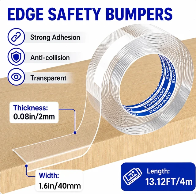 Alt view image 2 of 6 - Baby Corner Proofing Edge Protector Strip,1 Roll, 1.6in x 13FT | Soft bumper,child safety design,fit table desk fireplace,anti-collision edge guard,furniture corner protective strip