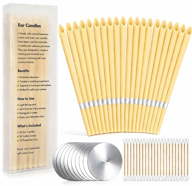 Main image of 20pcs Set Ear Candles Cleaning and Ear Candles Wax Removal Kit with 20*Cotton Storage Box and Protective Discs, Convenient to Use
