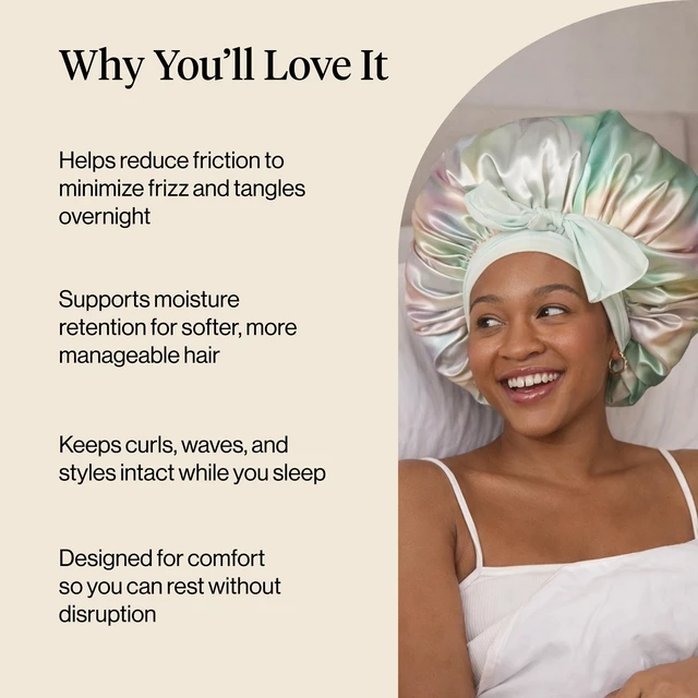Alt view image 5 of 7 - XL Satin Bonnet for Sleeping - Aura | Softer Than Silk Bonnet For Sleeping Women - Secure Fit, Adjustable & Prevents Breakage Hair Bonnet For Sleeping