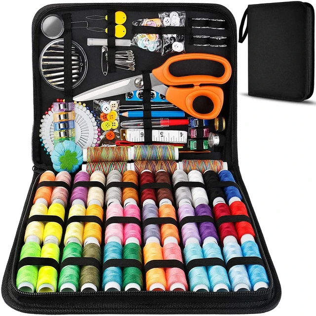 Main image of Sewing Kit for Adults, Portable Needle & Thread Repair Kit | Premium Sewing Supplies & Accessories Set, BeginnerFriendly for Travel Emergency Home College Dorm Essentials (Black, L)