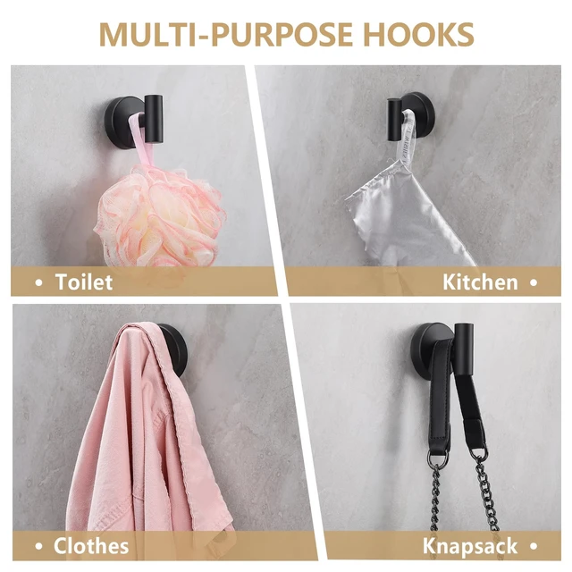 Alt view image 3 of 7 - Towel Hooks Shower Suction Hook Towel Hanger for Bathroom Hanging Coat, Robe, Removable Wall Mounted Hook for Bedroom Kitchen Hotel Pool Matte Black(4-Pack)