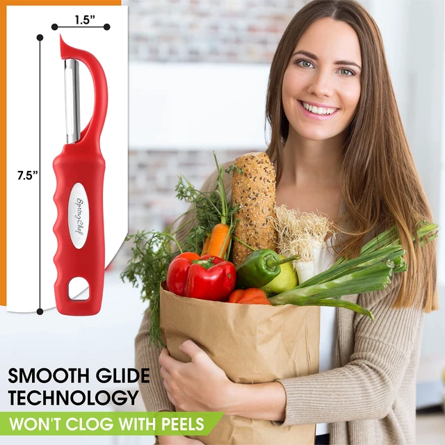 Alt view image 4 of 7 - Swivel Vegetable Peeler with Ergonomic Handle, Set of 2, Red | Premium Potato Peeler w/ Ultra Sharp Stainless Steel Blades, Multifunctional Veggie Peeler for Apple, Carrot, Cucumber, Fruit