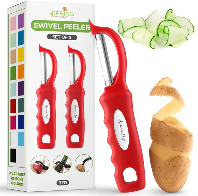 Main image of Swivel Vegetable Peeler with Ergonomic Handle, Set of 2, Red | Premium Potato Peeler w/ Ultra Sharp Stainless Steel Blades, Multifunctional Veggie Peeler for Apple, Carrot, Cucumber, Fruit