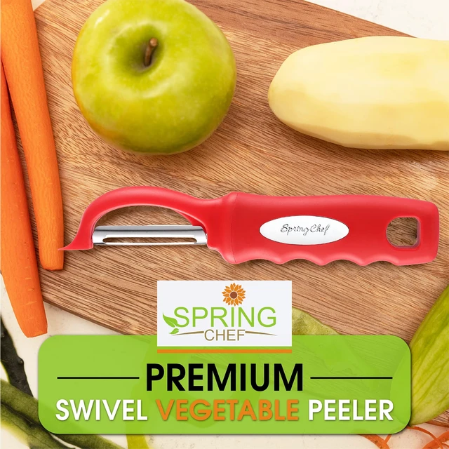 Alt view image 7 of 7 - Swivel Vegetable Peeler with Ergonomic Handle, Set of 2, Red | Premium Potato Peeler w/ Ultra Sharp Stainless Steel Blades, Multifunctional Veggie Peeler for Apple, Carrot, Cucumber, Fruit