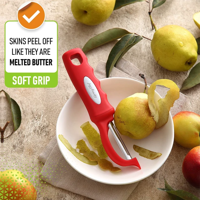 Alt view image 6 of 7 - Swivel Vegetable Peeler with Ergonomic Handle, Set of 2, Red | Premium Potato Peeler w/ Ultra Sharp Stainless Steel Blades, Multifunctional Veggie Peeler for Apple, Carrot, Cucumber, Fruit