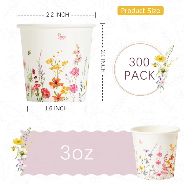 Alt view image 2 of 7 - 300 Pack Paper Bathroom Cups 3oz Disposable Small Mouthwash, Elegant Floral Design, Hot/Cold Beverage Coffee, Dessert for Birthday Parties, Home-use, Picnics, Ceremonies