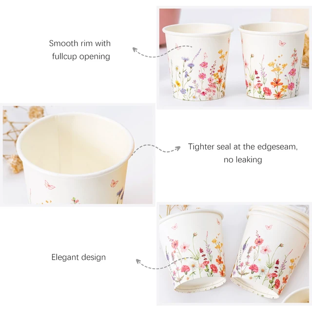 Alt view image 3 of 7 - 300 Pack Paper Bathroom Cups 3oz Disposable Small Mouthwash, Elegant Floral Design, Hot/Cold Beverage Coffee, Dessert for Birthday Parties, Home-use, Picnics, Ceremonies