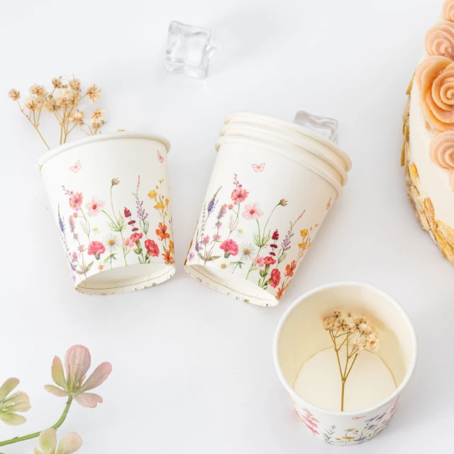 Alt view image 5 of 7 - 300 Pack Paper Bathroom Cups 3oz Disposable Small Mouthwash, Elegant Floral Design, Hot/Cold Beverage Coffee, Dessert for Birthday Parties, Home-use, Picnics, Ceremonies