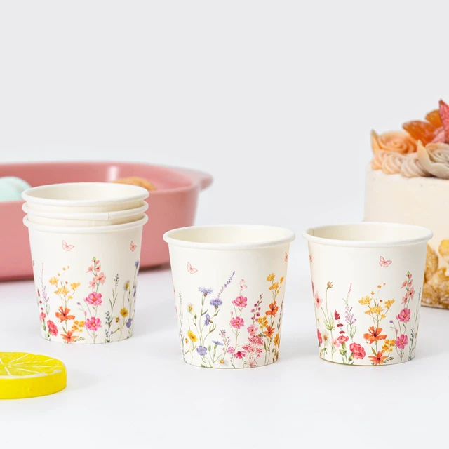 Alt view image 6 of 7 - 300 Pack Paper Bathroom Cups 3oz Disposable Small Mouthwash, Elegant Floral Design, Hot/Cold Beverage Coffee, Dessert for Birthday Parties, Home-use, Picnics, Ceremonies