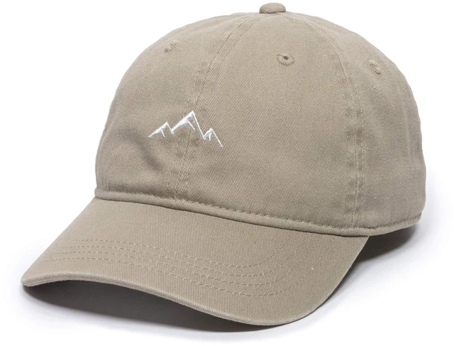 Main image of Mountain Range Embroidered Dad Hat, Khaki | One Size Fits Most, Six-Panel Unstructured Crown, Pre-Curved Brim, Heavy-Washed Cotton Twill