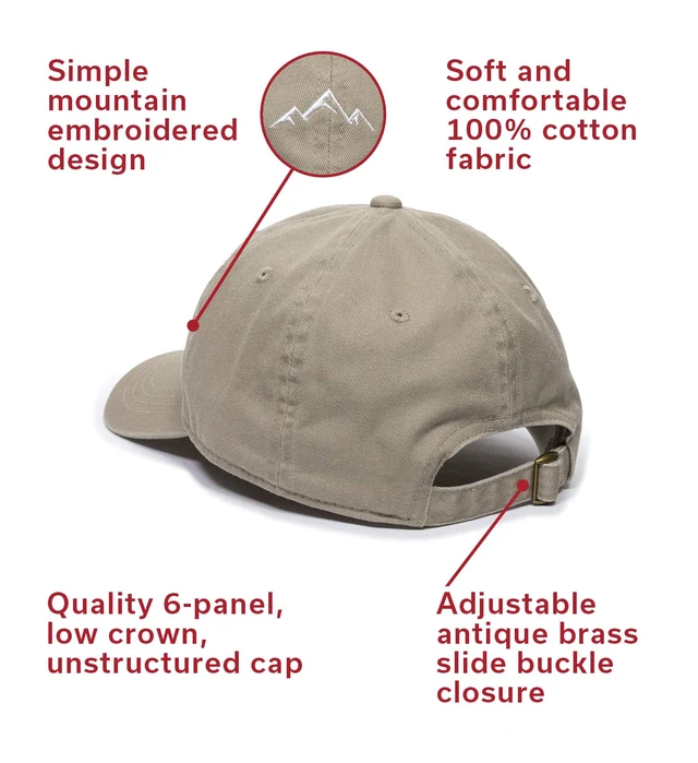 Alt view image 3 of 5 - Mountain Range Embroidered Dad Hat, Khaki | One Size Fits Most, Six-Panel Unstructured Crown, Pre-Curved Brim, Heavy-Washed Cotton Twill