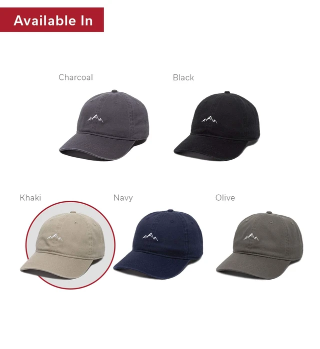 Alt view image 5 of 5 - Mountain Range Embroidered Dad Hat, Khaki | One Size Fits Most, Six-Panel Unstructured Crown, Pre-Curved Brim, Heavy-Washed Cotton Twill