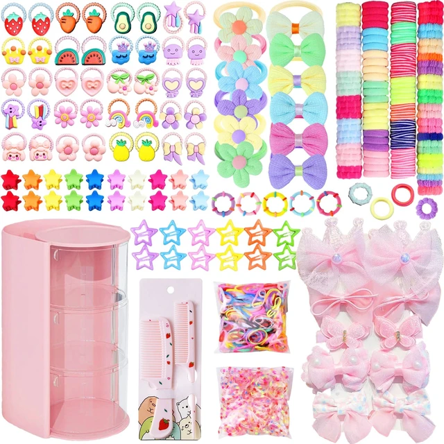 Main image of 900Pcs Hair Accessories for Girls with 3-Tier Pink Organizers,Ties, Clips | Includes Soft Bands, Bows and Star Claws, No Pull, For Little Girls Teens,Assorted Ponytail Holders Supplies for Princess