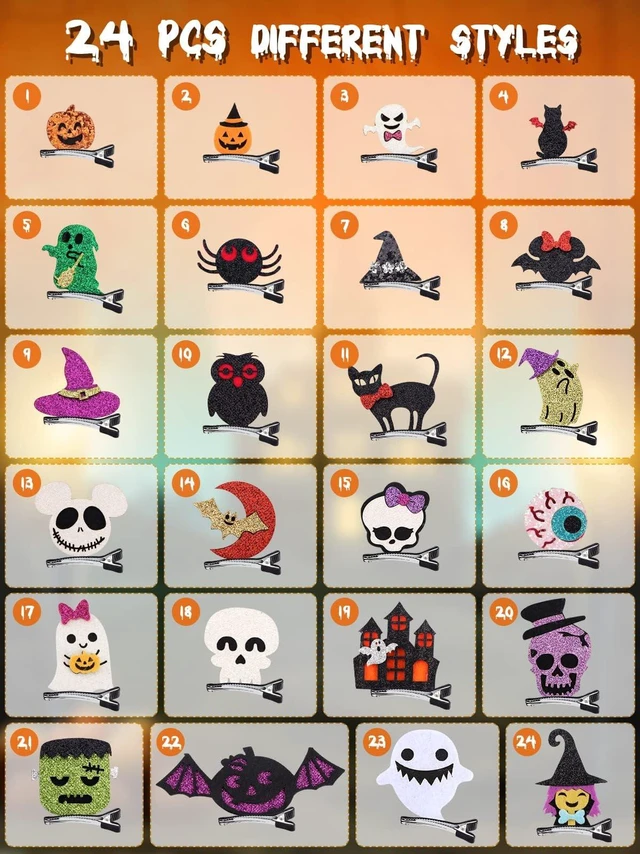 Alt view image 2 of 7 - 48PCS Halloween Hair Clips Halloween Cartoon Hair Clips | Pumpkin Ghost Witch Hair Decoration Spider Web Castle Hairpins Cute Halloween Barrettes for Women Girls Cosplay Accessories