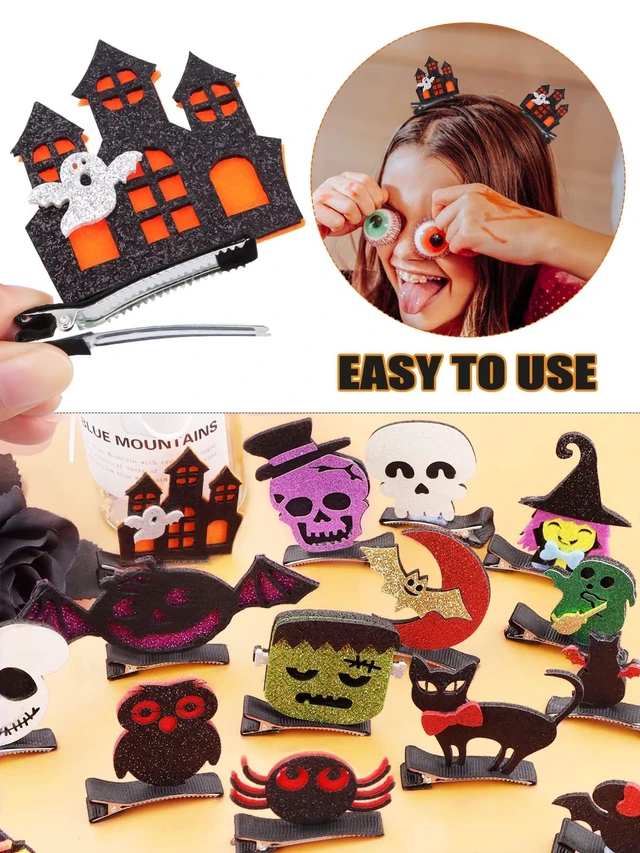 Alt view image 5 of 7 - 48PCS Halloween Hair Clips Halloween Cartoon Hair Clips | Pumpkin Ghost Witch Hair Decoration Spider Web Castle Hairpins Cute Halloween Barrettes for Women Girls Cosplay Accessories