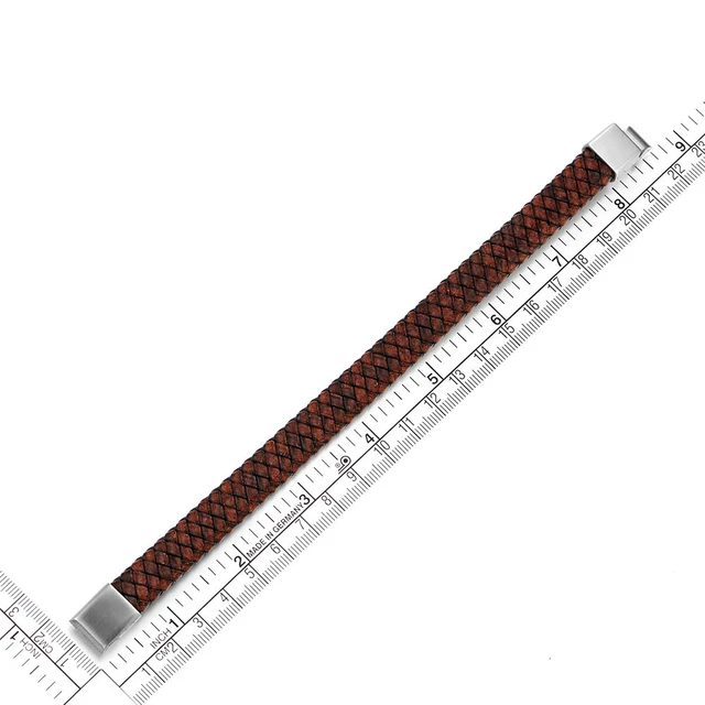 Alt view image 5 of 7 - Men's Brown Braided Leather Bracelet With Stainless Steel Clasp, Round Woven Wristband, Minimalist Everyday Jewelry Gift