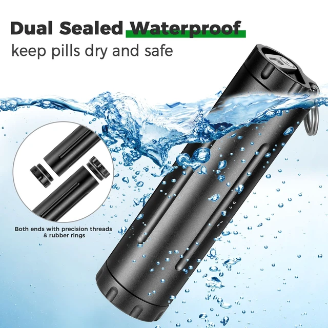 Alt view image 3 of 7 - Pill Holder Keychain and Toothpick Holder, 2-Mode Convertible Design | Food-safe Aluminum,IPX7 Double Waterproof Seal,Dual Large Openings for Big Pills,Carabiner Portable,Small Items Storage
