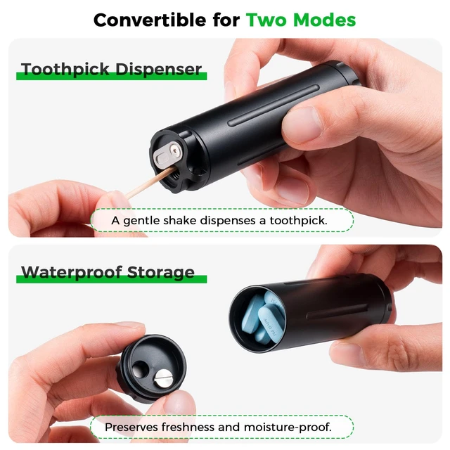 Alt view image 5 of 7 - Pill Holder Keychain and Toothpick Holder, 2-Mode Convertible Design | Food-safe Aluminum,IPX7 Double Waterproof Seal,Dual Large Openings for Big Pills,Carabiner Portable,Small Items Storage