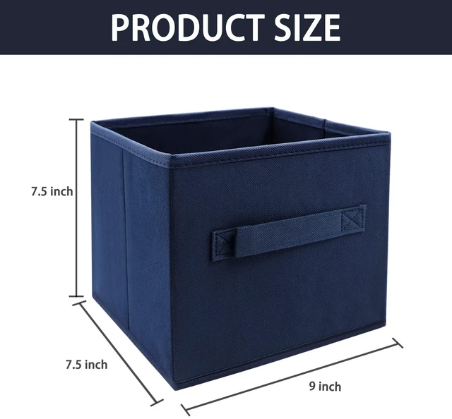 Alt view image 2 of 6 - Small Storage Bins,Collapsible Fabric Storage Organizer 9.0"x7.5"x7.5" 3 Pack,Mini Storage Box,fit for closet, living room, bookshelf, Kids clothes and toys storage and organization Blue