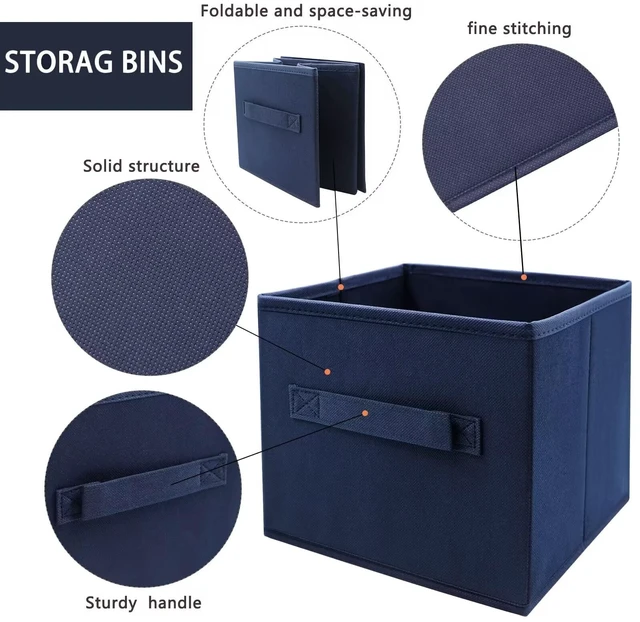 Alt view image 3 of 6 - Small Storage Bins,Collapsible Fabric Storage Organizer 9.0"x7.5"x7.5" 3 Pack,Mini Storage Box,fit for closet, living room, bookshelf, Kids clothes and toys storage and organization Blue
