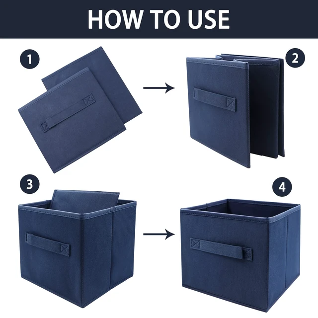Alt view image 4 of 6 - Small Storage Bins,Collapsible Fabric Storage Organizer 9.0"x7.5"x7.5" 3 Pack,Mini Storage Box,fit for closet, living room, bookshelf, Kids clothes and toys storage and organization Blue