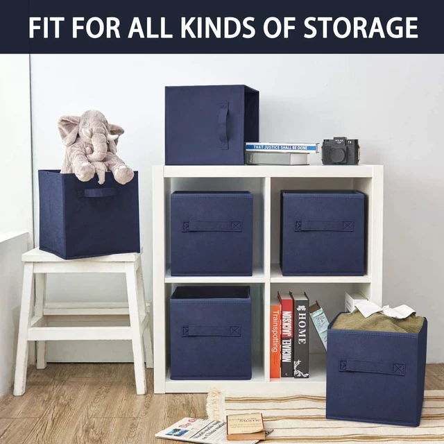 Alt view image 5 of 6 - Small Storage Bins,Collapsible Fabric Storage Organizer 9.0"x7.5"x7.5" 3 Pack,Mini Storage Box,fit for closet, living room, bookshelf, Kids clothes and toys storage and organization Blue