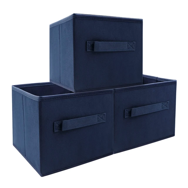 Alt view image 6 of 6 - Small Storage Bins,Collapsible Fabric Storage Organizer 9.0"x7.5"x7.5" 3 Pack,Mini Storage Box,fit for closet, living room, bookshelf, Kids clothes and toys storage and organization Blue