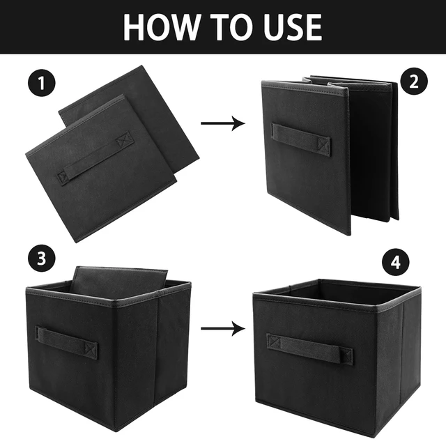 Alt view image 4 of 7 - Kids Storage Bins 9.0"x7.5"x7.5" Small Size Fabirc Foldable Closet Toy Organizer Collapsible Cloth Black