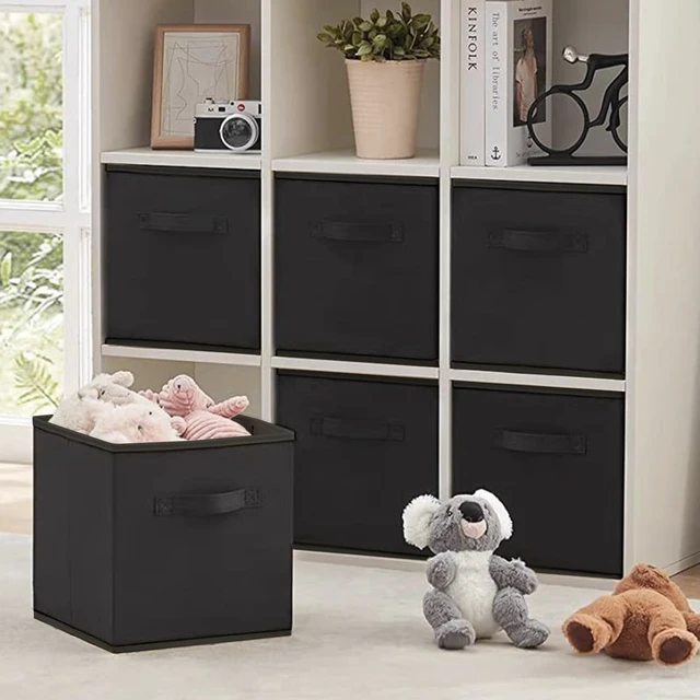 Alt view image 6 of 7 - Kids Storage Bins 9.0"x7.5"x7.5" Small Size Fabirc Foldable Closet Toy Organizer Collapsible Cloth Black