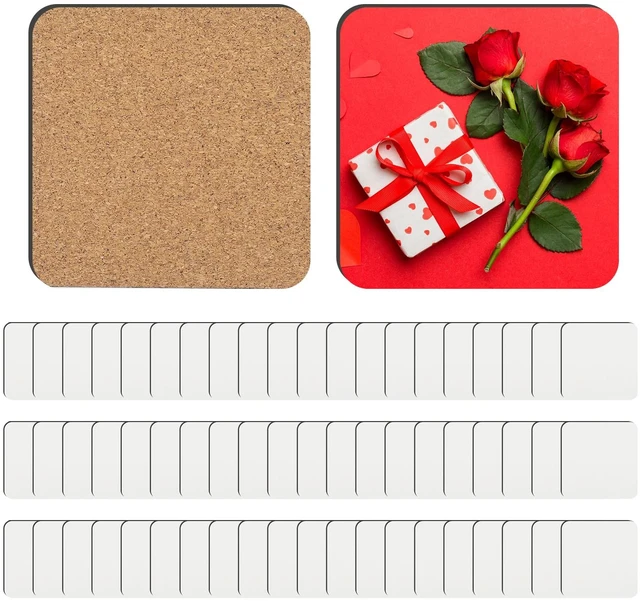 Main image of 24 Pcs Sublimation Coasters Blanks, 3.93 x 3.93 Inch, MDF Cork | Sublimation Coasters Bulk, Heat Transfer, Wood Hardboard, Square, Sublimation DIY Crafts for Christmas