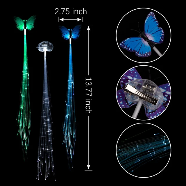 Alt view image 4 of 6 - 15 Pcs Light Up Hair AccessoriesGlow In The Dark Party Supplies | Led Hair Clips Extensions for Girls Women, Party Favors Supplies, Neon Rave Accessories, Heart Shape and Butterfly Shape