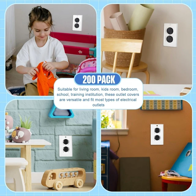 Alt view image 7 of 7 - 200 Pcs Baby Outlet Covers Bulk, Child Safety Plug Protectors, Black | Electrical Outlet Plugs, Child Proof Socket Covers for Home Work School Daycare, Grip Socket Guards, Universal Protectors
