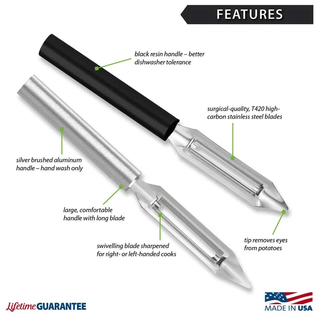 Alt view image 2 of 7 - Cutlery Deluxe Vegetable Peeler (R141), Silver | 2" Stainless Steel Swiveling Blade, Cast Aluminum Handle