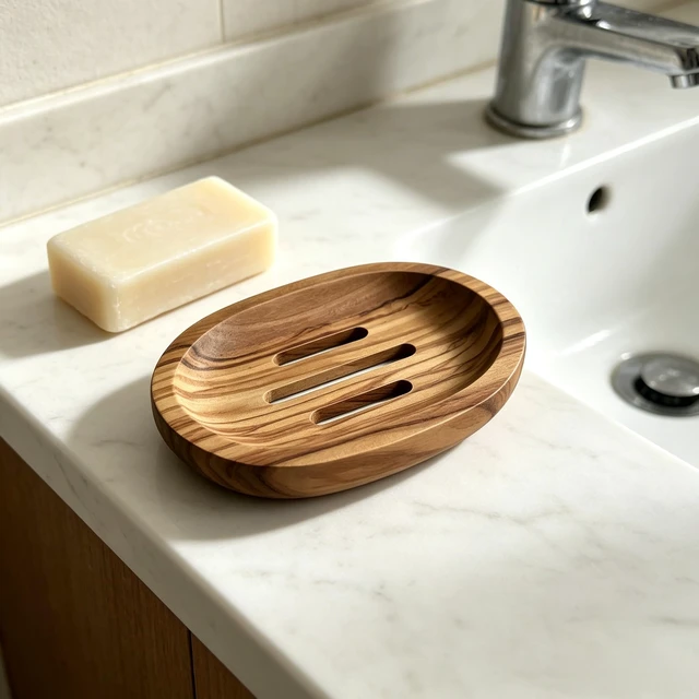 Alt view image 3 of 6 - soap Dish Olive bar soap Holder for Shower Wood Wooden soap Saver self draining Box draining Dishes for Bathroom Sink