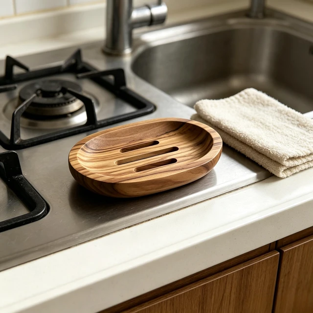 Alt view image 6 of 6 - soap Dish Olive bar soap Holder for Shower Wood Wooden soap Saver self draining Box draining Dishes for Bathroom Sink