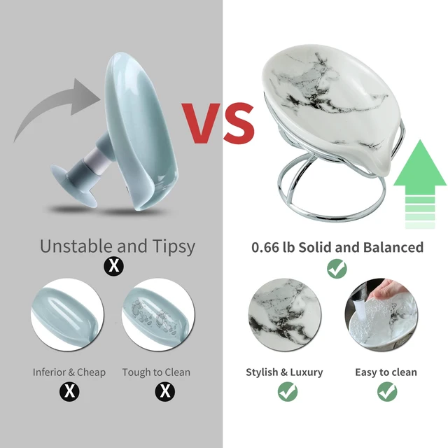Alt view image 3 of 6 - Leaf-Shaped Soap Dish Premium Ceramic Soap Bar Holder with Self-Drainage System Bar Soap Holder for Shower, Bathroom Sink, Kitchen Waterfall Soap Dish with Stainless Steel Stand (SLIVER)