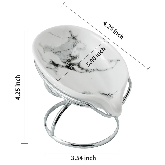 Alt view image 5 of 6 - Leaf-Shaped Soap Dish Premium Ceramic Soap Bar Holder with Self-Drainage System Bar Soap Holder for Shower, Bathroom Sink, Kitchen Waterfall Soap Dish with Stainless Steel Stand (SLIVER)